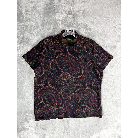 Lauren Ralph Lauren Paisley Turtleneck Top Womens 2X Plus Size Stretchy Preppy - Picture 1 of 11